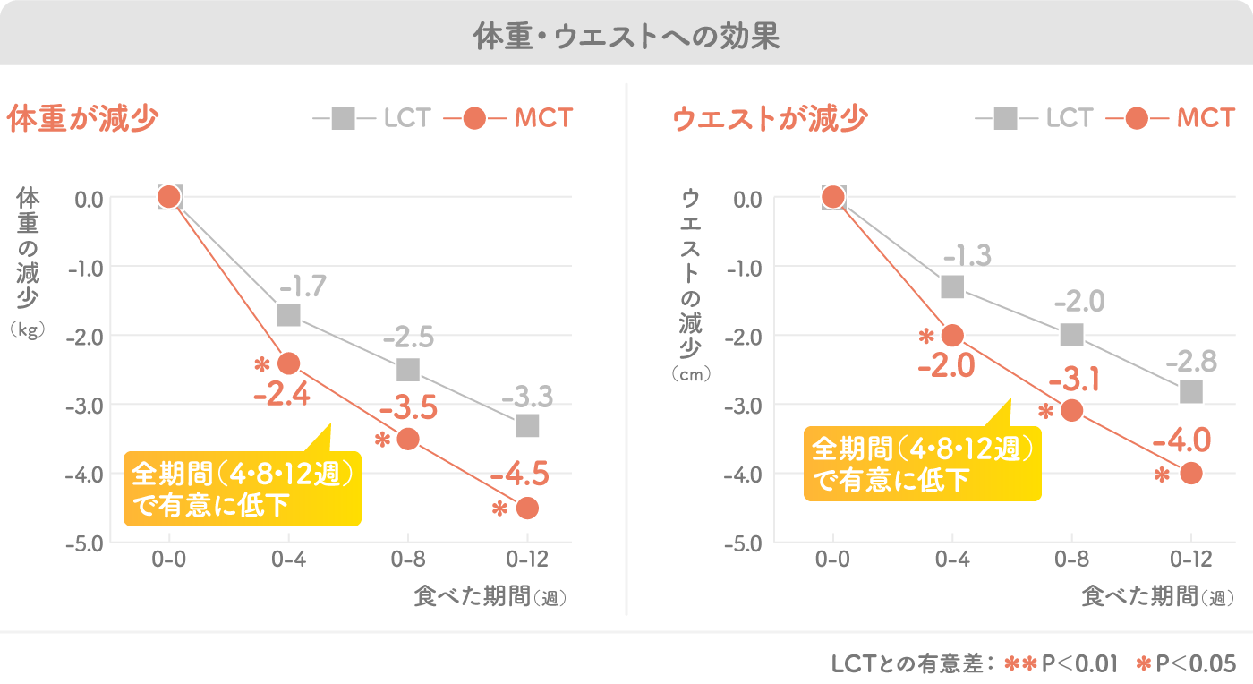 体重・ウエストへの効果グラフ